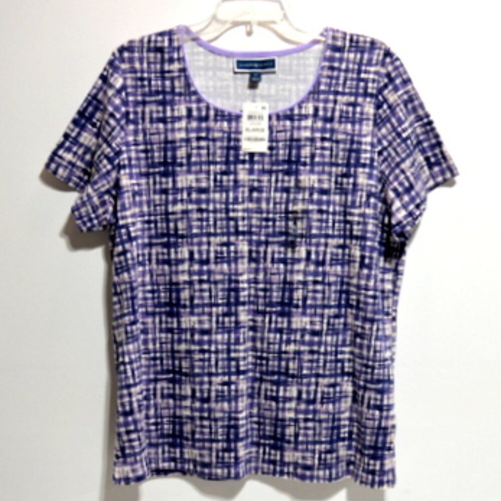 Karen Scott Women's Purple, Black, & White Abstract Print Short Sleeve Top - XL